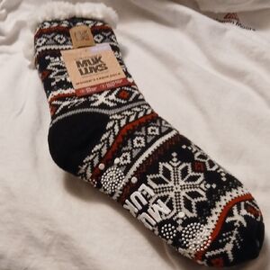 Muk Luks Women's Black and Red Snowflake Socks